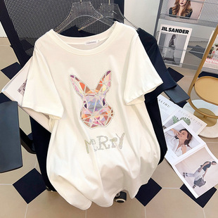 Crewneck New plus fat plus size slim loose long short sleeve T-shirt female 200/300/350kg 6171