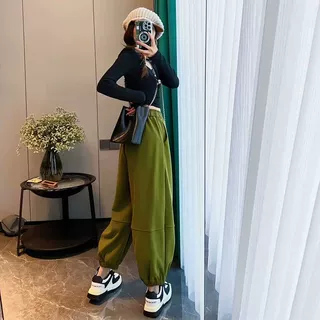 NUNBAI胖MM大码斤束脚运动裤女阔腿裤子秋宽松休闲哈伦裤卫裤