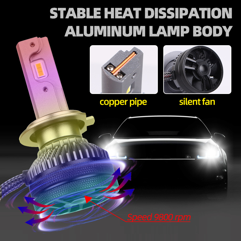 Bombilla LED T50 para faros delanteros de coche, H7 súper brillante, tubo de cobre dual, H11 modificado, luz blanca de 6000K, luz de coche integrada de haz alto y bajo H4