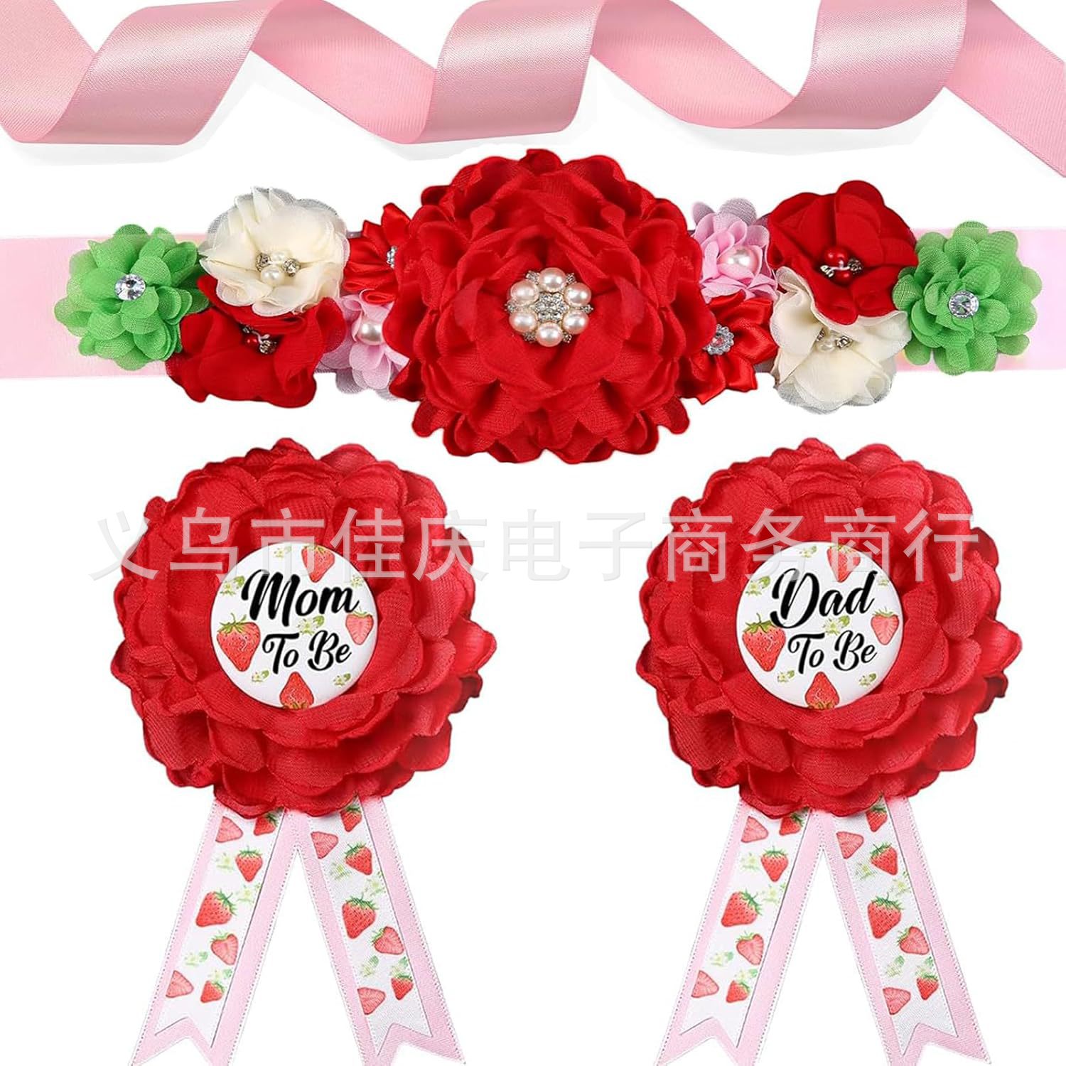 Baby Shower Expectant Mother Belt Mom to Be Strawberry Theme Party Badge Corsage Maternity Decoration Props