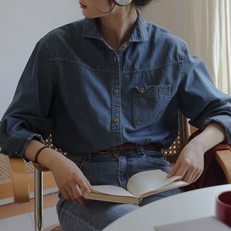 Solighter French Retro Long-Sleeved Denim Shirt Women's Autum 2025 New Loose Elegant Shirt Top