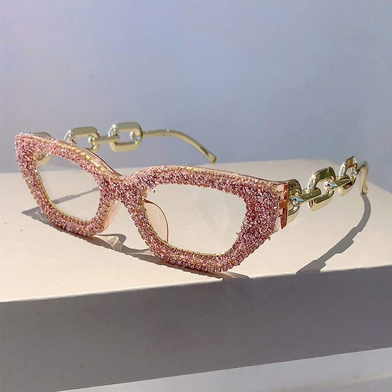 Nuovi occhiali alla moda con montatura piccola e diamanti incastonati, occhiali anti-blu versatili_voghion.com