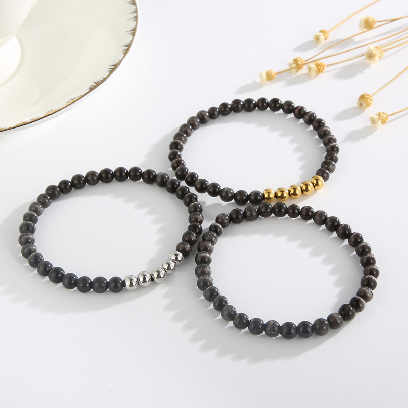 Ethnic Style Solid Color Stainless Steel opal Beaded Plating Bracelets 1 Piece