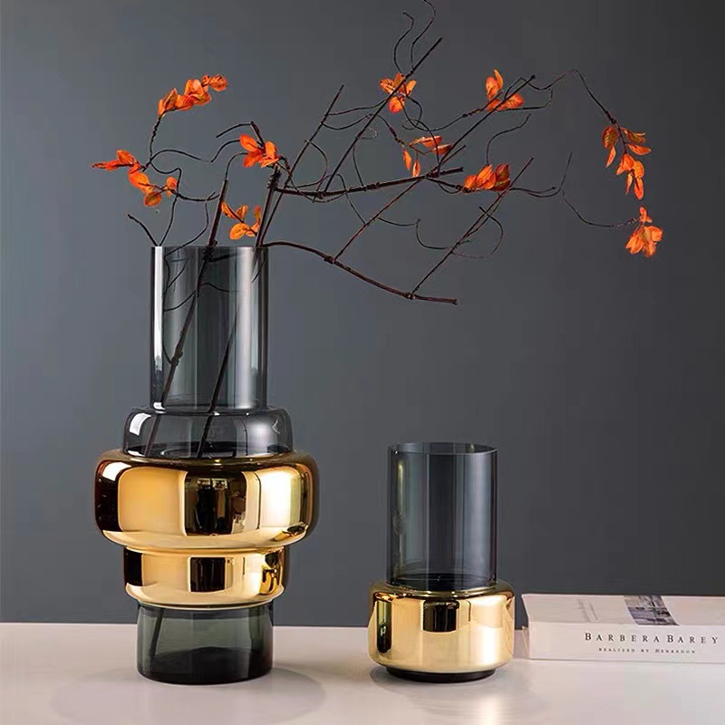 Modern simple gray electroplated glass hydroponic flower container…