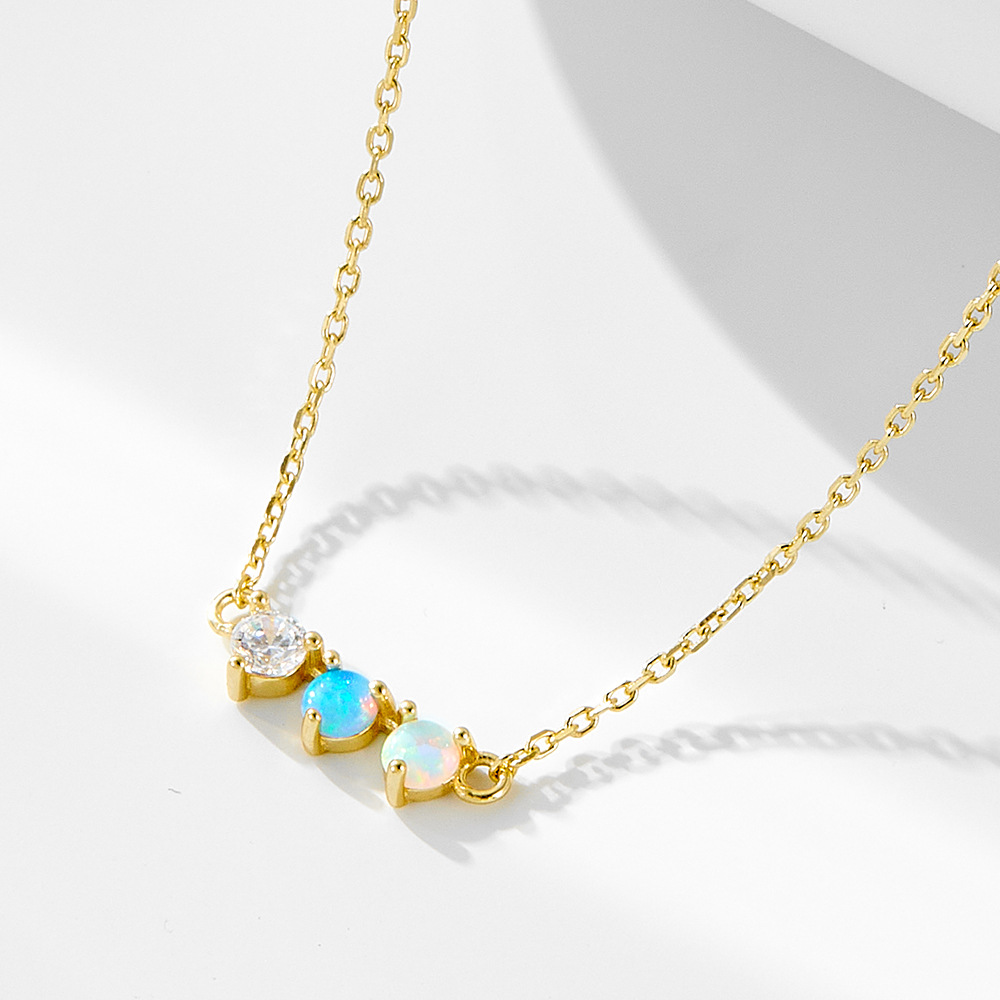 October Birthstone Opal Inlay Material 925 Sterling Silver Round Opal Necklace
