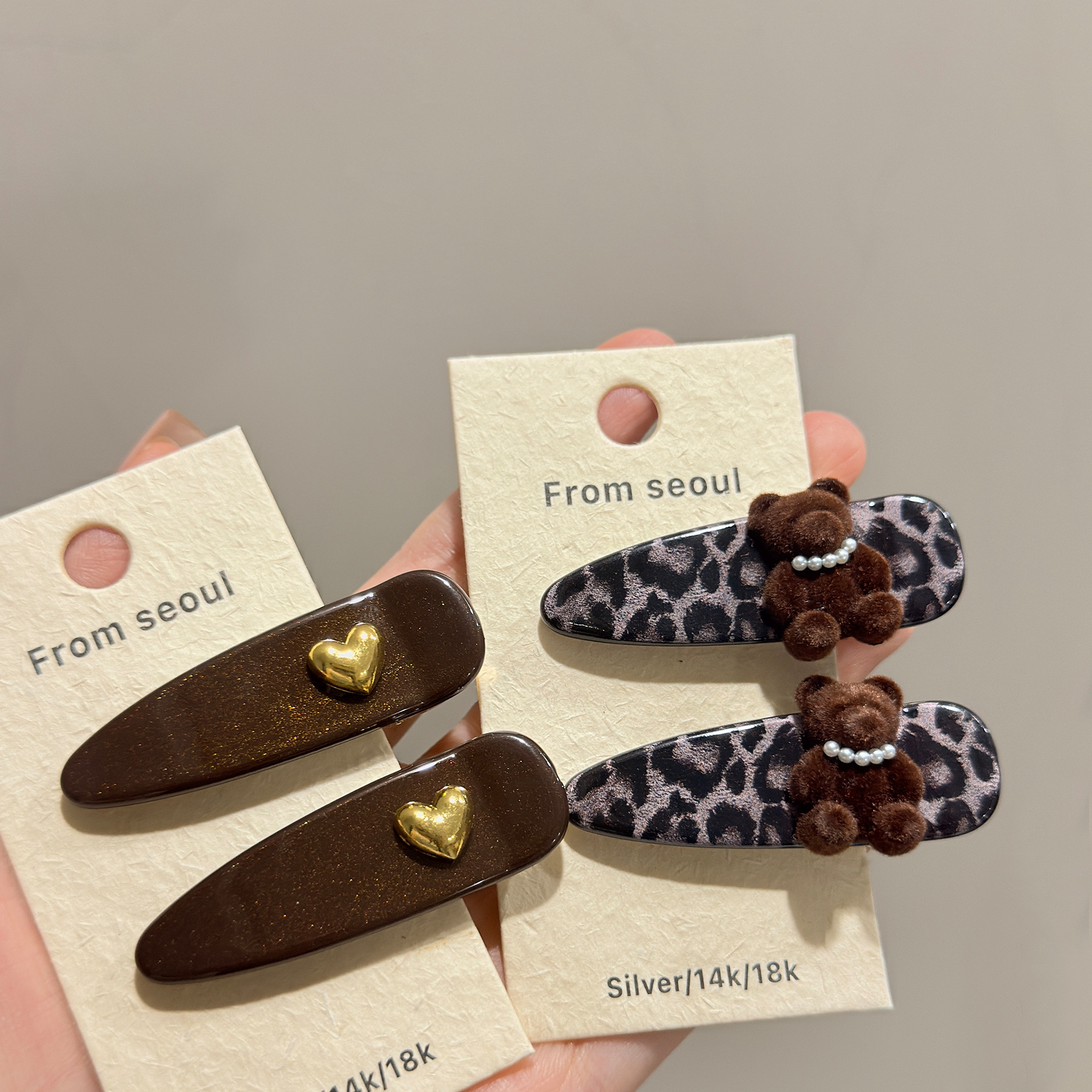 Korean Dongdaemun Quality Acetate Pearl Necklace Bear Hairpin Fashion Versatile Leopard Print Side Bangs Hair Clip