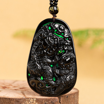 natural Black Jadeite Emerald Dark Jade Domineering brave troops jade Pendant Ice Pendant Sihui Jade article wholesale