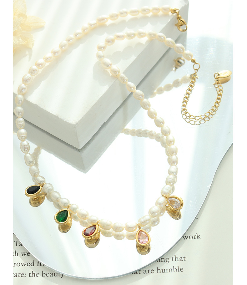 Baroque Style Water Droplets Titanium Steel Choker Pearl Plating Inlay Artificial Crystal Stainless