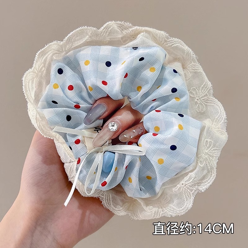 Anillo de pelo de intestino grueso súper grande coreano para mujer 2025 nuevo estilo de alta gama cordón de pelo de encaje plisado temperamento dulce cuerda de cabeza de flor