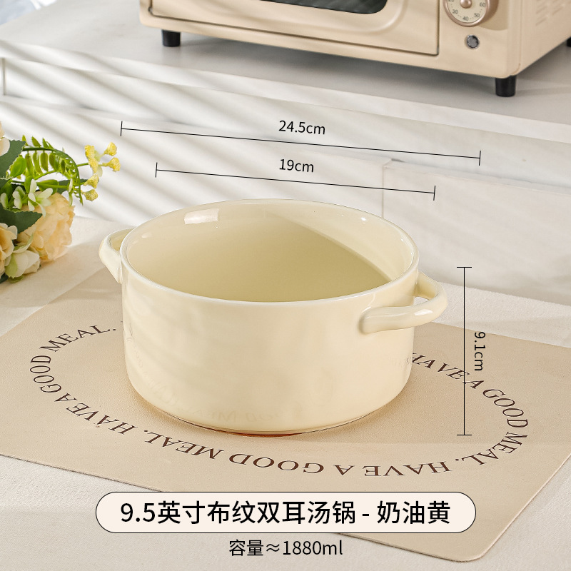 Olla grande de cerámica estilo japonés de lujo ligero, estilo crema, para sopa, fideos instantáneos, tazón grande para sopa, vajilla de cerámica