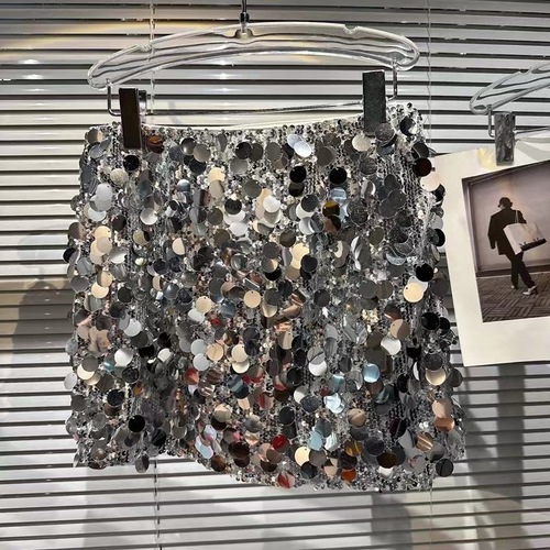 Girls summer new Korean fashion shiny two-piece camisole + elastic waist bag hip skirt two-piece suit