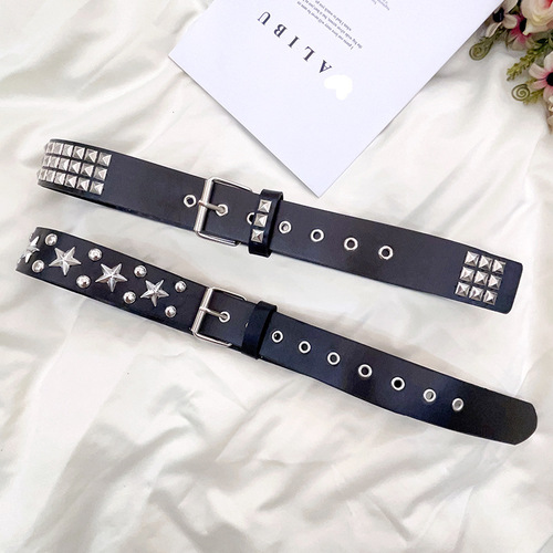 Cross-border best-selling jeans with belt buckle decoration, punk hip-hop style leather wide waistband for women, stylish and fashionable