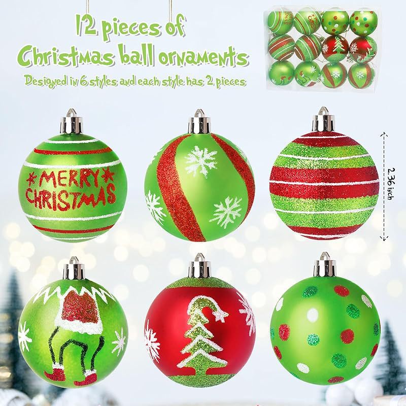 6CM Grinch Christmas Ball Ornaments Set – Hand-Painted Festive Tree Decorations For Whimsical Holiday Parties_voghion.com