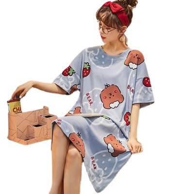 Camisón para mujer, talla grande de verano, pijamas de maternidad para primavera y otoño, nuevo estilo 2024, manga corta, fino, lindo, dibujos animados de verano.