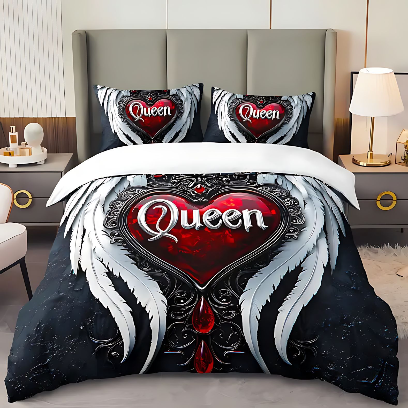 TEMU / JIT transfronterizo textil doméstico con letras de la reina impresión digital de alta definición abrasión edredón set fuente fabricante