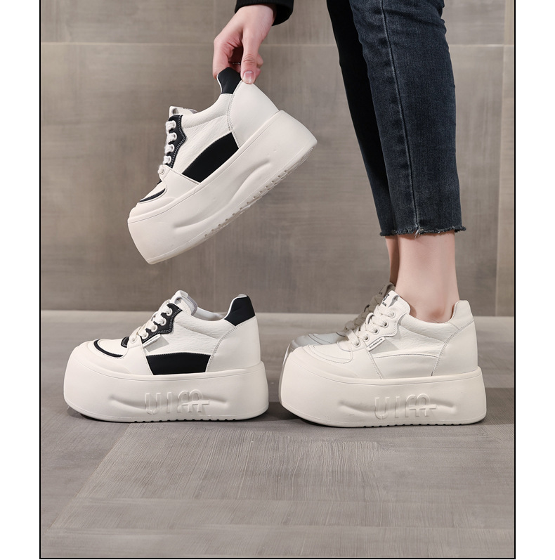 Giày sneaker nữ đế dày tăng chiều cao, mũi đầu to phong cách thể thao — ngọc trai trắng chi tiết 17