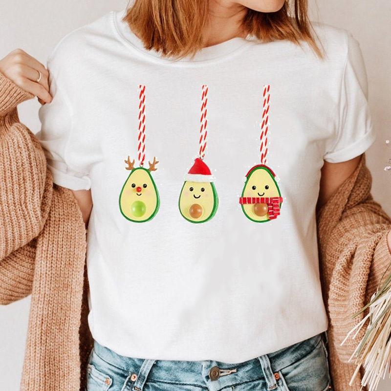 Avocado Christmas Tshirt cute Christmas Avocado print T-shirt casual Christmas clothes