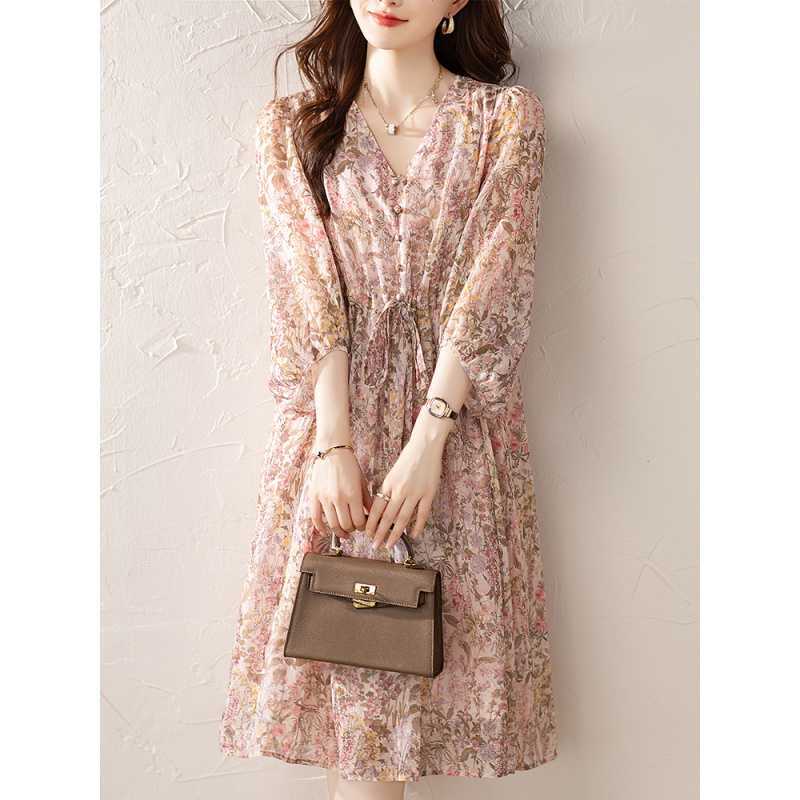 Five-Quarter Sleeve Chiffon Dress for Women, Summer A-Line Dress, 2026 New Women's Fashion