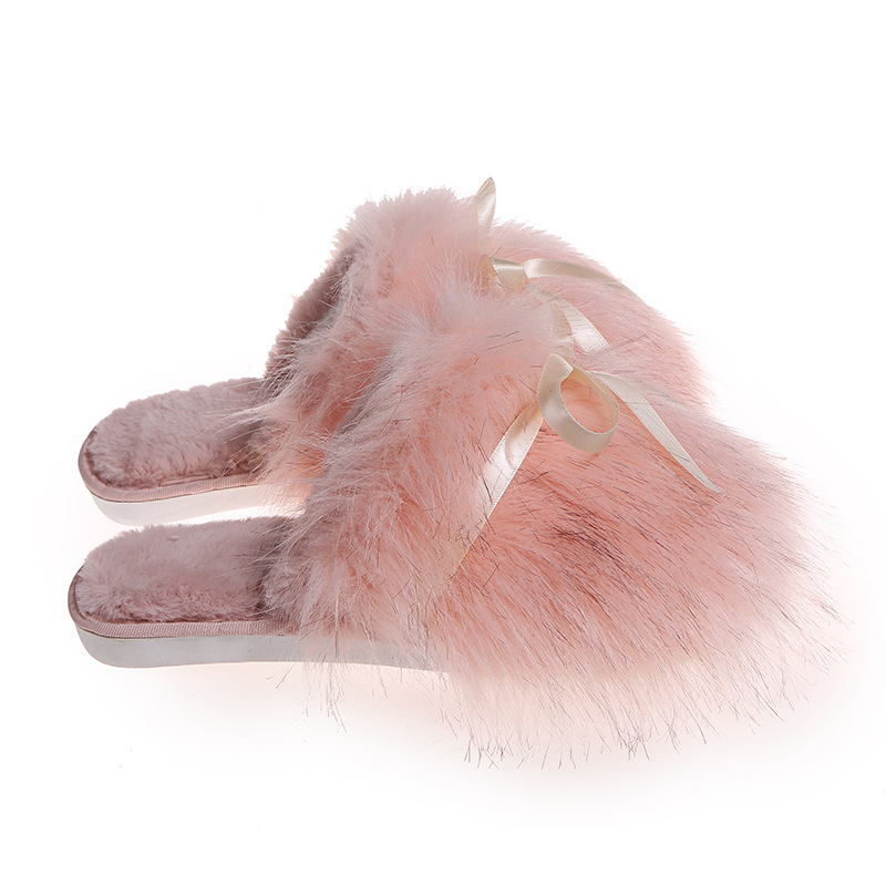 bow imitation fox fur fairy cotton slippers nihaostyles clothing wholesale NSKJX84406