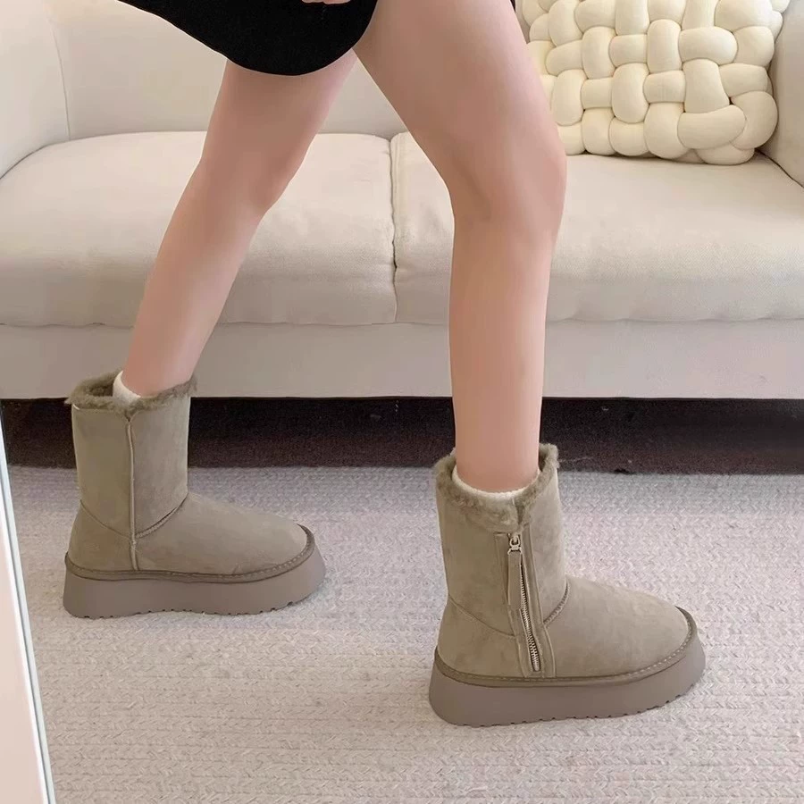 Keep warm universal boots platform, winter shoes with zipper, mid-length