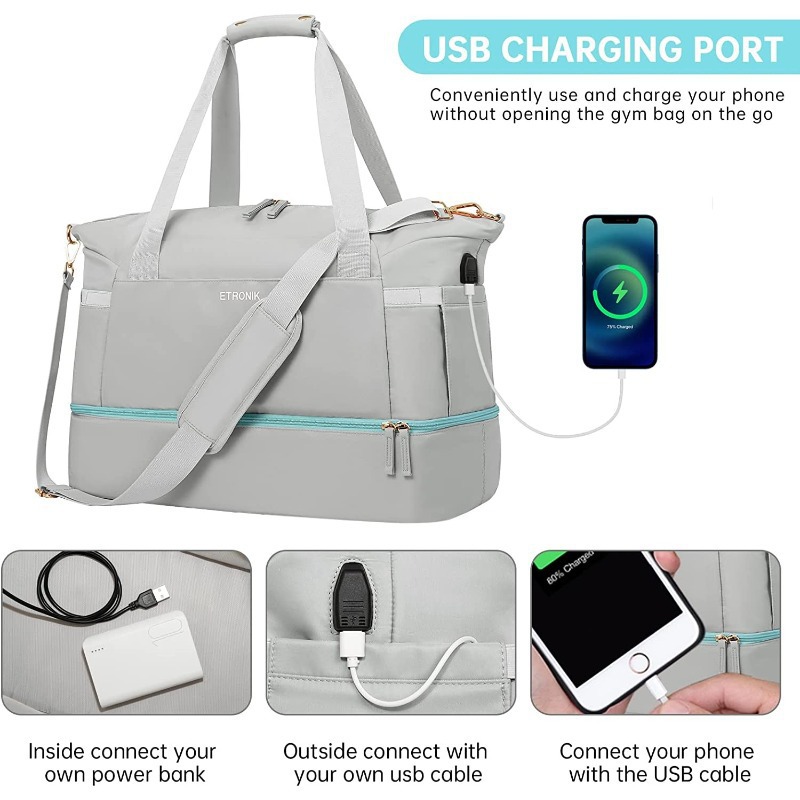 Hot Sale Gym Travel Bag USB Charging Port Waterproof Breathable Durable Dry Wet Separation Multifunctional_voghion.com