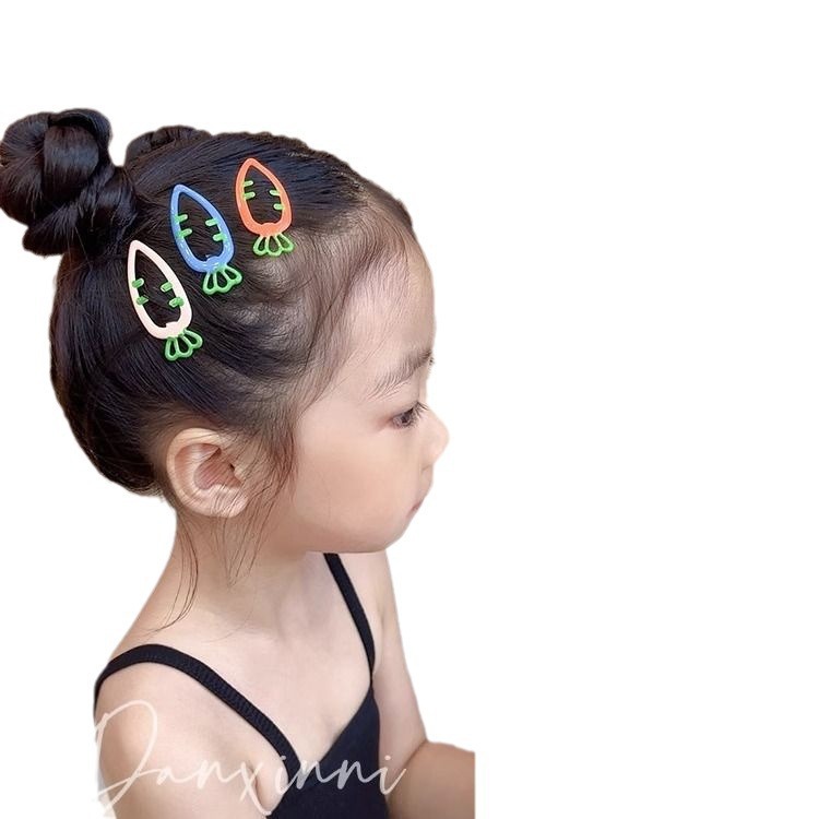 Nuevos niños lindos clip de cabello de zanahoria clip de BB dulce chica lateral clip de frangeo de la cabeza de la chica detrás de la tarjeta de cabello rota