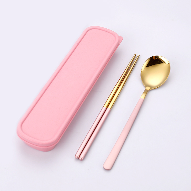 핑크 골드 스푼 젓가락 2 종 세트
