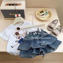 女童牛仔半身裙夏季新款宝宝短裙儿童裙子蛋糕裙小女孩洋气裤裙