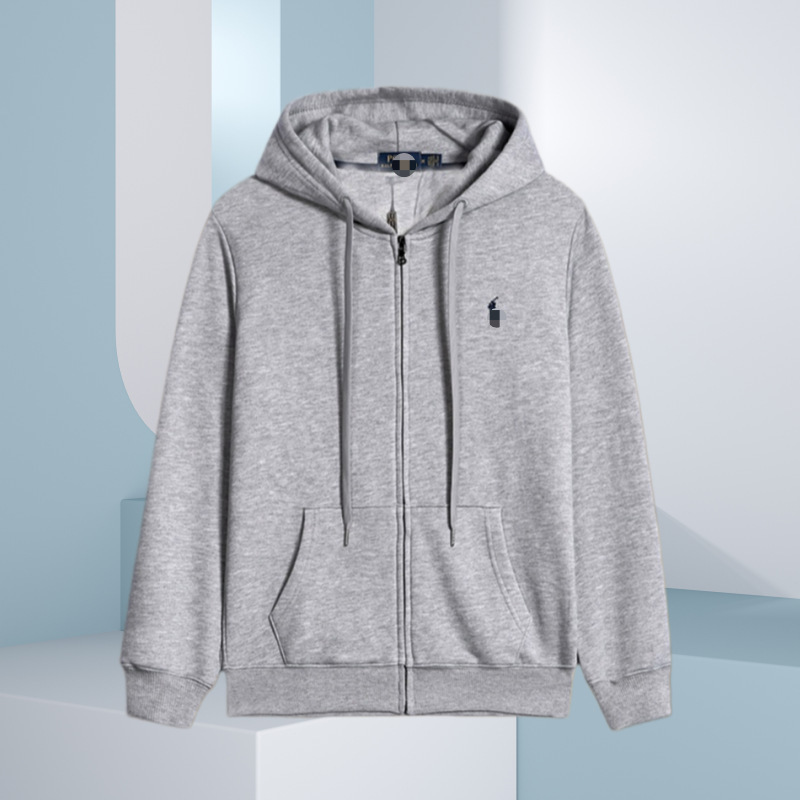 New 2026 cross-border hooded sweatshirt with pony logo embroidery, basic long-sleeve high-quality cotton zip-up sweatshirt