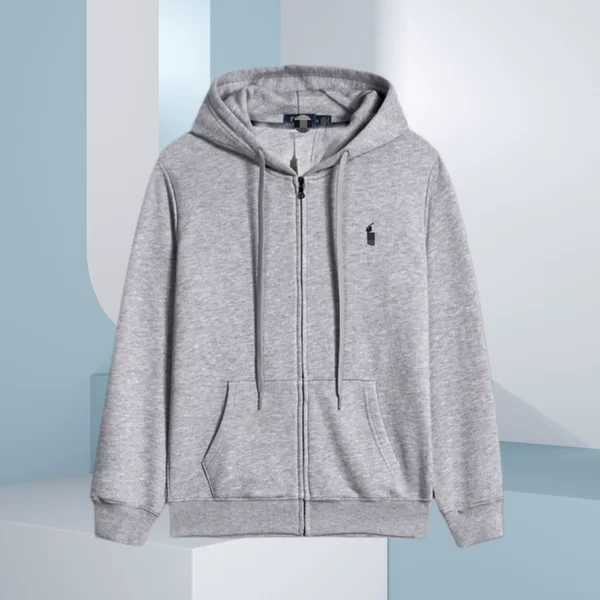 New 2026 cross-border hooded sweatshirt with pony logo embroidery, basic long-sleeve high-quality cotton zip-up sweatshirt