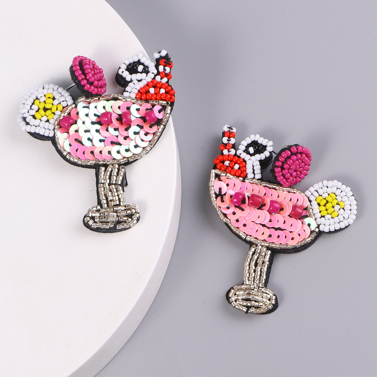 Fashion Wine Glass Resin Sequins Drop Earrings display picture 3