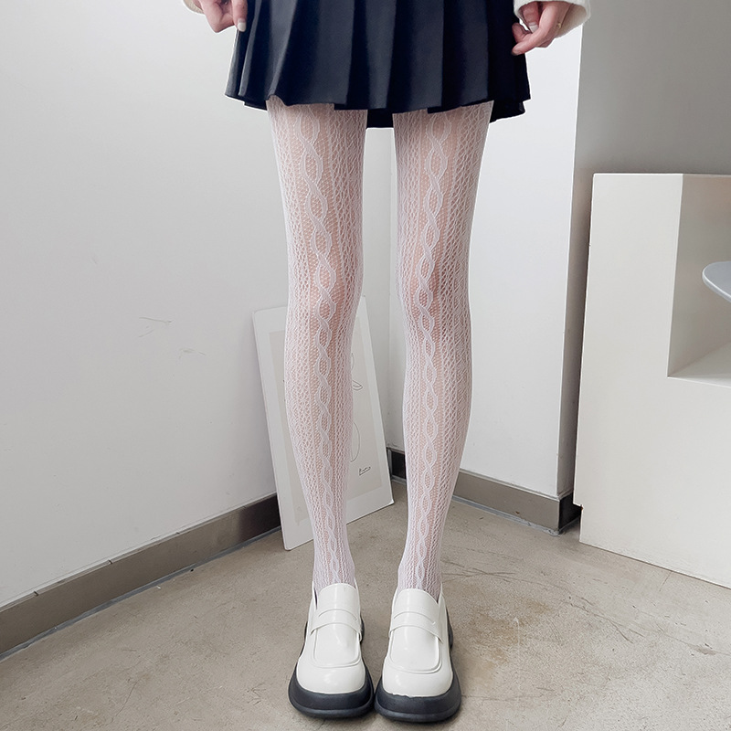 Medias negras delgadas de verano de Lolita Twist Striped retro calcetines de red puros calcetines blancos sobre la rodilla de las mujeres