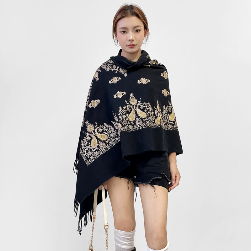 新款仿羊绒围巾女士外搭四季适用时尚保暖显气质流苏围巾腰果披肩|undefined
