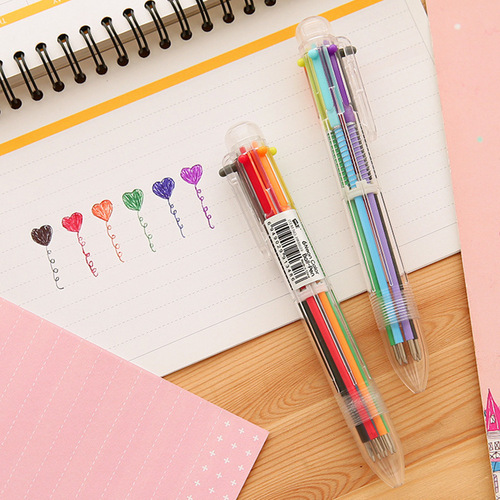 Christmas six-color ballpoint pen cute cartoon multi-color ballpoint pen multi-function press color oil pen stationery 6-color pen