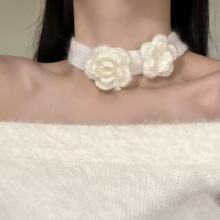 秋冬圣诞节红白双色毛线花朵毛绒choker纯欲氛围感颈带项链女