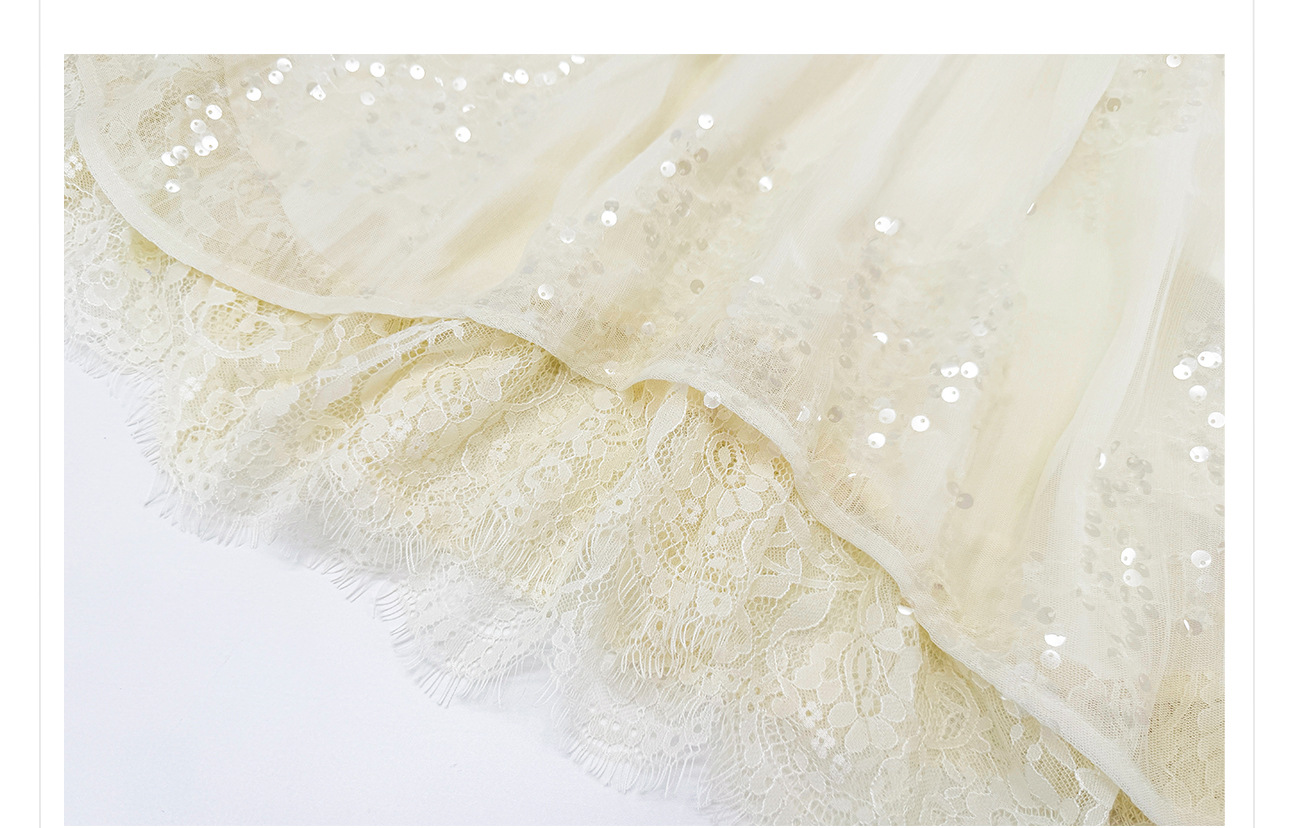 Áo croptop nữ tay ngắn cổ yếm xếp ly đính sequin phối bộ — bộ đồ, nửa váy, Gạo trắng Top chi tiết 16