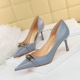 386-1 European and American elegant women's shoes thin heels high heels shallow mouth pointed hollow metal buckle decorative single shoes high heels