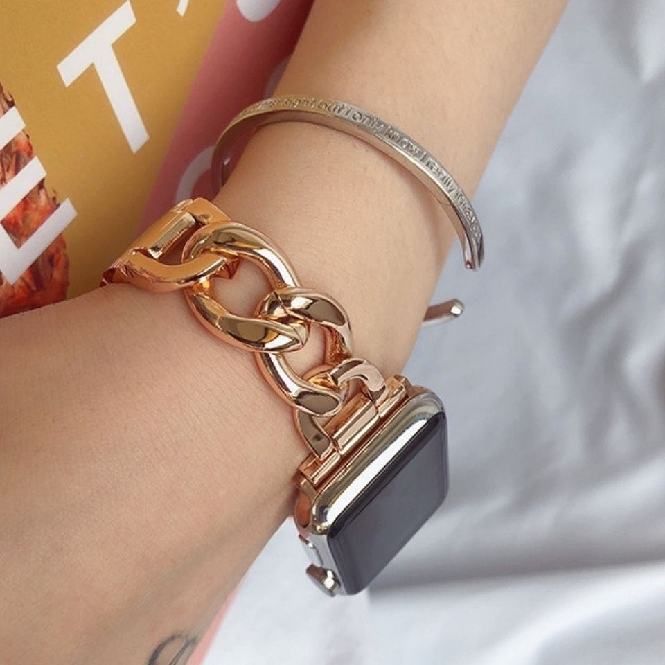 Chanel estilo de una sola fila Cadena de mezclilla de cadena de Apple correa de metal adecuado para Apple Applewatch6/7/8 Serie Completa