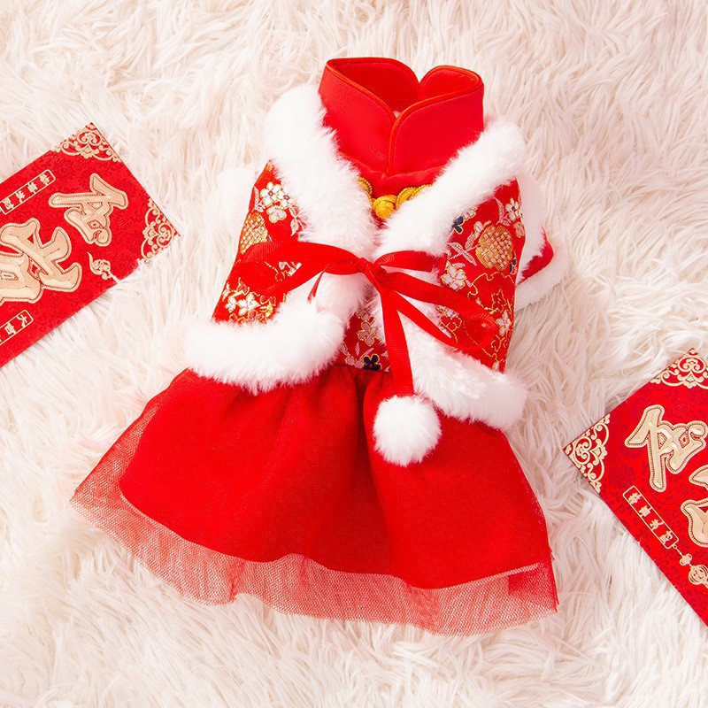 Ropa de Año Nuevo para gatos en invierno engrosado vestido de China mascota gatito gato muñecas de otoño y invierno gato azul camisa de Año Nuevo
