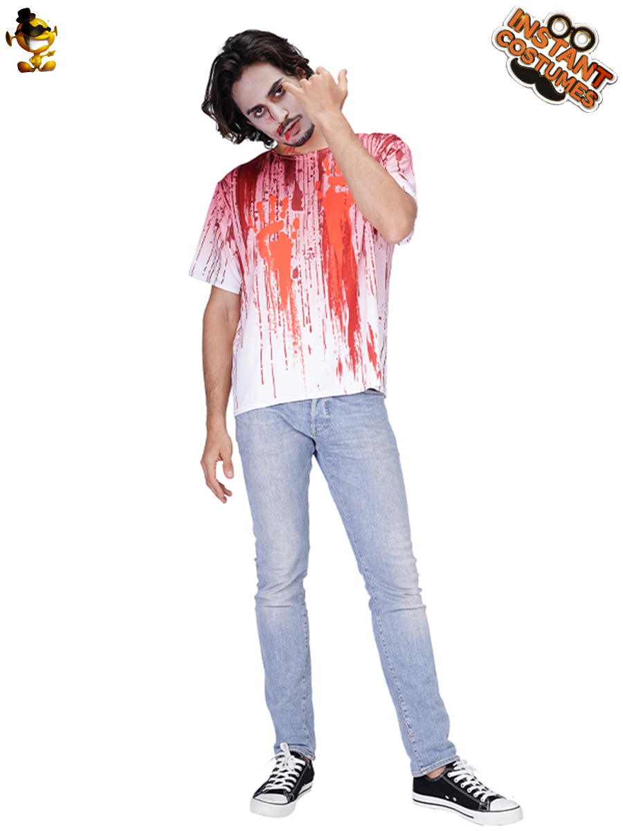 Halloween fantasma Festival de los hombres adultos horror mancha de sangre camiseta Zombie juego de rol etapa fiesta traje COSPLAY image 5