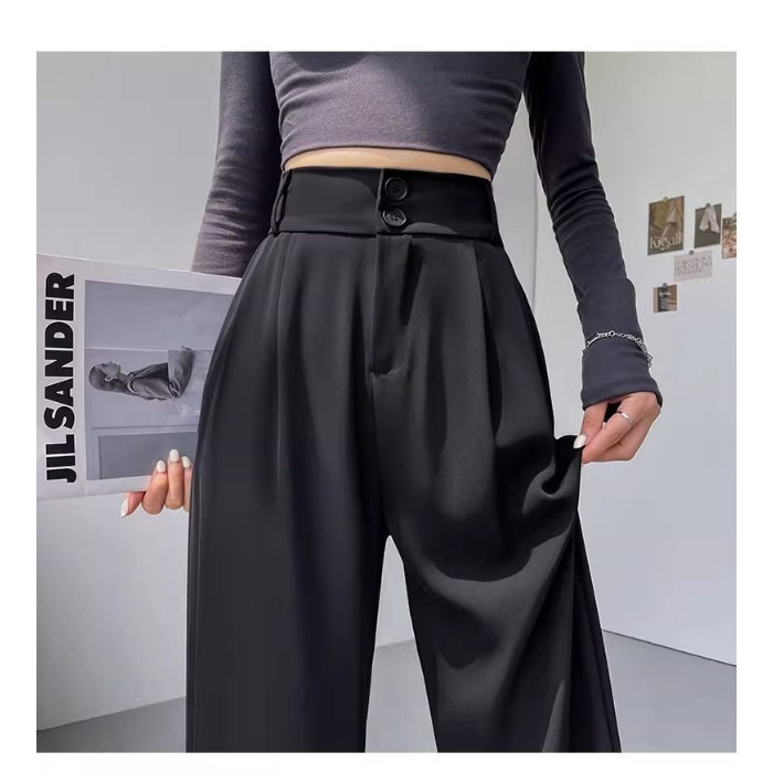 女性用ワイドレッグパンツ、春と秋のハイウエスト痩身パンツ、梨型体型向けストレートレッグフロアレングスパンツ、女性用カジュアルスーツパンツ|undefined