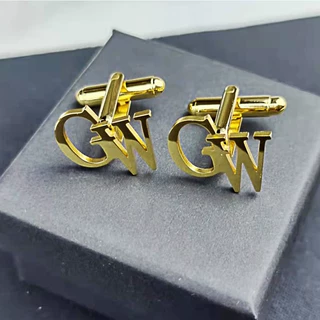 外贸跨境电商钛钢不锈钢袖扣DIY定 做字母男士法式袖扣cufflinks