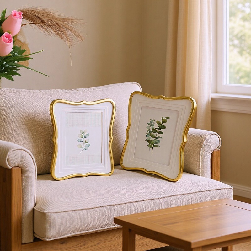 Gold Metal Frame with Three-Layer Cardboard Inserts, Simple Soft-Style Photo Frame for Tabletop Display Gold Metal Frame with Three-Layer Cardboard Inserts, Simple Soft-Style Photo Frame for Tabletop Display