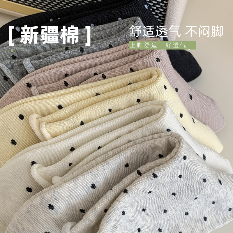 靴下 ミドル丈 水玉模様 ロールアップ 夏用 綿靴下 吸汗 防臭 日本風 万能 INS風 シンプル 学生 ロングソックス|undefined