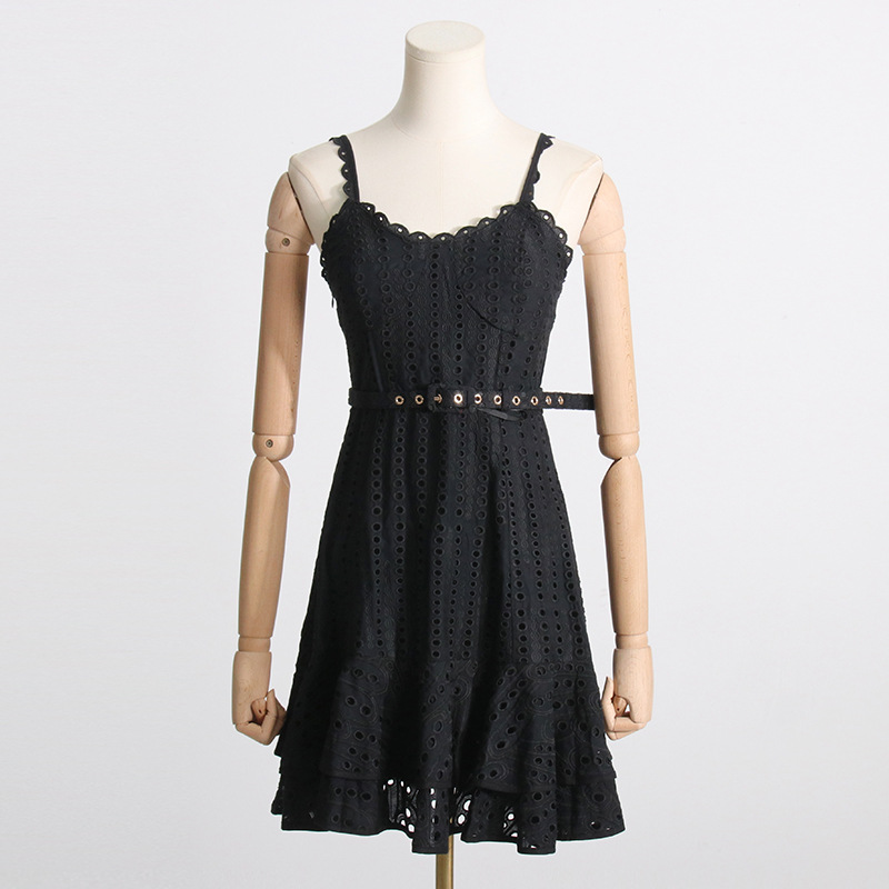 2026 Summer New Style Heavy Embroidery Sexy Ruffle Strap Dress, Slimming Waist, Elegant Short Dress For Women_ecoleips.com