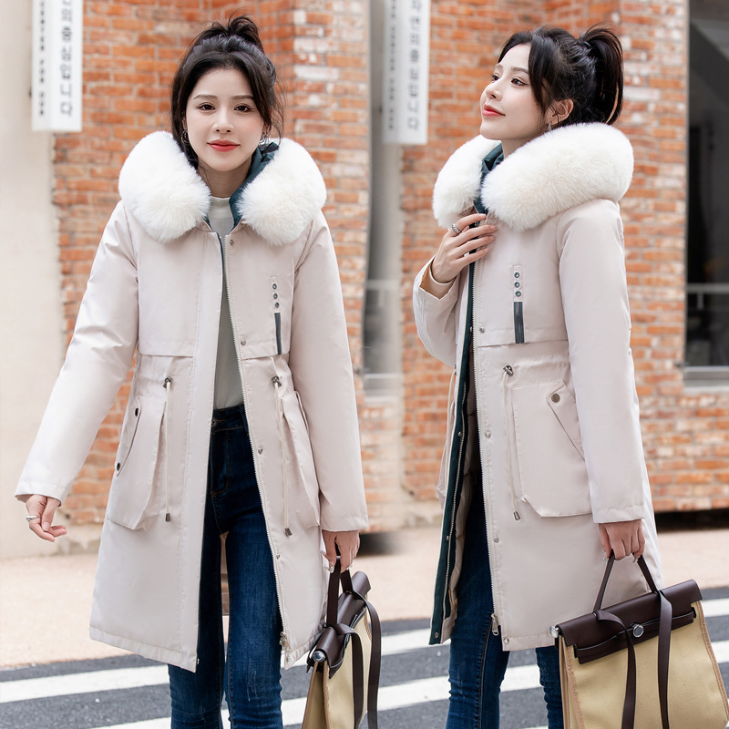 Ropa de algodón mediano y largo para mujeres invierno 2024 nuevo estilo coreano delgado una ropa de tres vestidos para superar la chaqueta de plumón ropa de algodón para mujeres