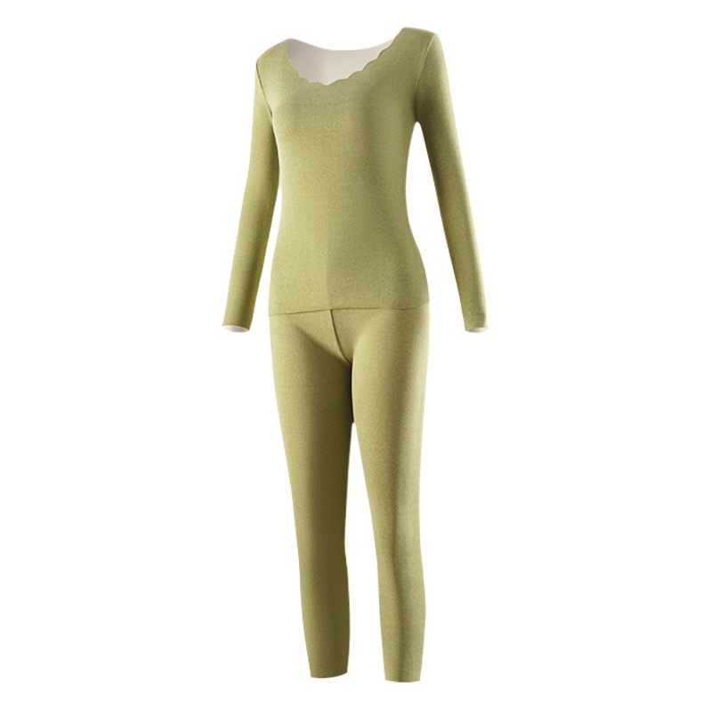 Ropa interior térmica sin costuras de terciopelo de doble cara traje de mujer ropa de otoño ajustada pantalones largos engrosados autocalentamiento de manga larga superior de invierno