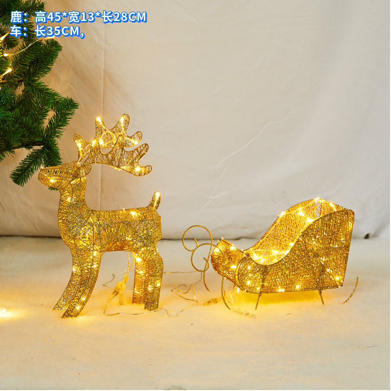 Led emisor de luz Reno trineo decoración de Navidad hierro trineo grande coche vacaciones decoración de la escena interior