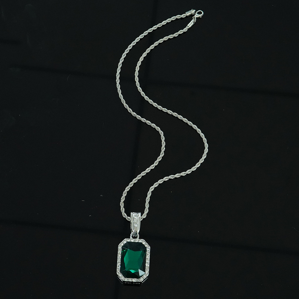 Collar con Colgante Cuadrado de Piedras Preciosas Coloridas Estilo Hip-hop, Estilo Minimalista, Unisex, Cadena para Suéter, Joyería