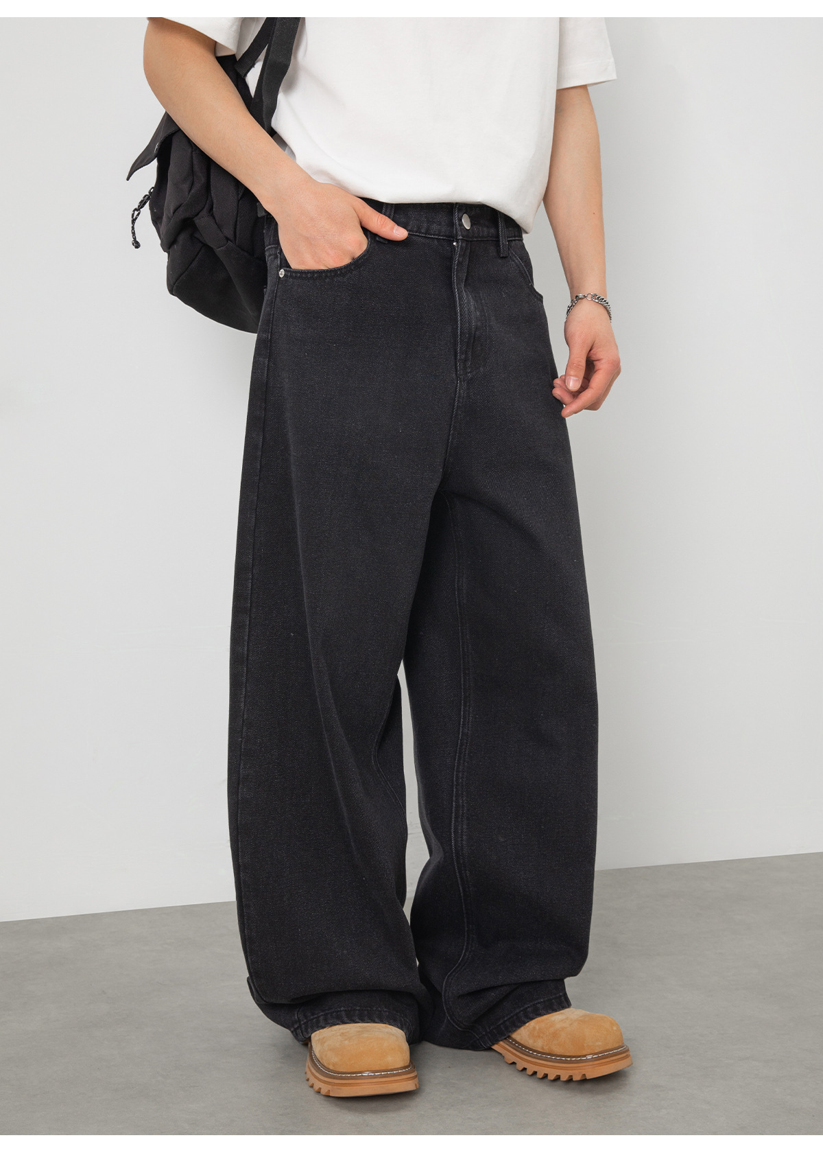 Vintage Washed Black Jeans For Men - High Street American Retro Style Loose Fit Straight Leg Casual Pants_mkmklike.com
